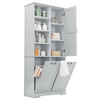 Merax Cabinet with Tilt-Out Laundry Hamper Basket, Tall Bathroom Storage Organizer Linen with Open Shelf for Home, Freestanding, Gray - color: Grey