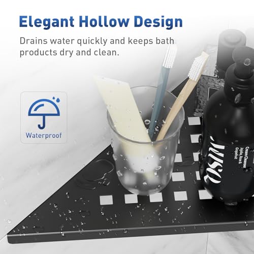 lives Corner Shower Shelf 10" Slot Design Recessed Matte Black Shower Shelves for Tiled Wall, 304 Stainless Steel Corner Shelves for Bathroom, 2 Pack (Square) - color: Black-square Pattern, size: Triangle-2pcs
