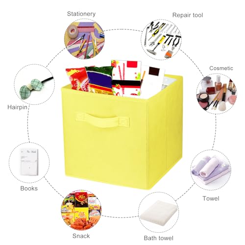 2 Pcs Storage Cubes, 10.5 Inch Collapsible Storage Bins, Fabric Foldable Bins for Organization, Durable Storage Bins for Closet, Shelves, Offices (Yellow) - color: Yellow