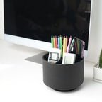Hennaja Round Leather Art Supply Organizer,Remote Control Holder,360 Degree Spinning,Multi-Functional Pencil Holder,4 Compartments Desktop Stationary Organizer(1-Lichee Black) - color: 1-Lichee Black