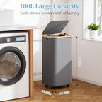 Yecaye 100L Large Capacity Laundry Hamper – Foldable Rolling Laundry Basket, Mobile Clothes Hamper with Wheels, Removable Inner Bag, Bamboo Handle Lid Laundry Bin – Multi-Use Storage,Grey - color: grey
