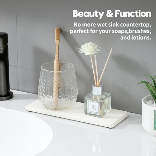 2PCS White Water Absorbing Diatomite Stone Drying Soap Dish Sink Vanity Tray for Bathroom/Kitchen Counter, Sponge Holder Mat Dispenser Rack Faucet Splash Guard Caddy Organizer, 9"x3.5" - color: 2 Pack - White, size: 9" X 3.5"