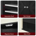 TEENFON Bathroom Wall Cabinet, Over The Toilet Space Saver Storage Cabinet with Barn Doors & Adjustable Shelf, Hanging Medicine Cabinet, Black UNGGX003HV1 - color: Black