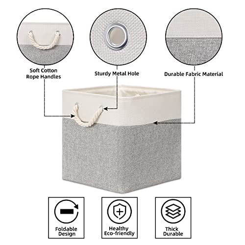 Bidtakay Fabric Basket Set - Large Square Organizer Bins, 13x13, Set of 3, White & Grey - color: White&Grey, size: 3 Pack-L Cube-13x13x13 In