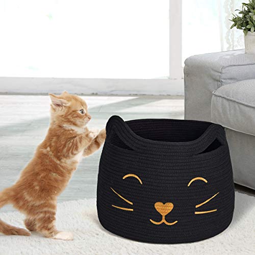 Large Woven Cotton Rope Storage Basket, Baby Laundry Basket Organizer for Toys, Blanket, Clothes, Towels, Gifts | Pet Gift Baskets for Cat, Dog - 15.7" L×11.8" H, Black - color: Black, size: 15.7"W x 11.8"H