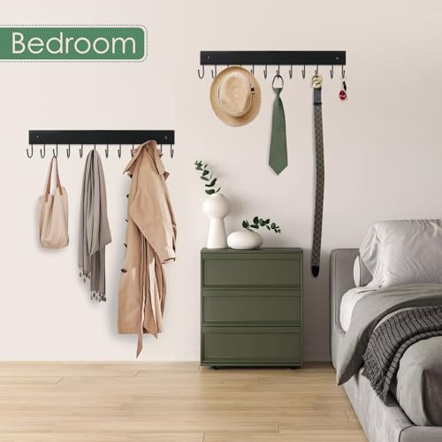 2 Pack Purse Organizer Wall Mount with 24 Rotating 180° Coat Rack, 14.6" Wooden Entryway Purse Holder, Wall Hooks for Hanging Belts, Ties, Keys, Scarf, Bras, Bag, Space Saving Hanger (Black) - color: Black