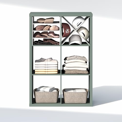 Furinno Cubic Closet Organizers and Storage, 6-Cube Closet Organizer, Open Shelf Closet Storage, Extra Thick Frame for Wardrobe, Bedroom, Living Room, Sage Green - color: Sage Green, size: 6-Cube