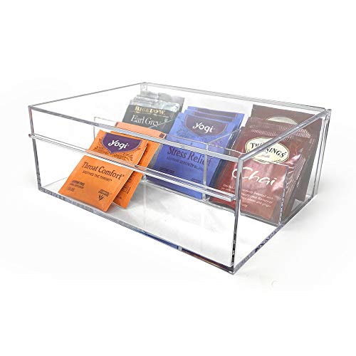 Isaac Jacobs 4-Compartment Clear Acrylic Organizer with Lid (6.7" L x 8.6" W x 3.4" H), Multi-Sectional Tray, Storage Solution for Makeup, School & Office Supplies (3 Small, 1 Large) - size: 3 Small, 1 Large