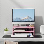 Marbrasse Monitor Stand Riser, 16.5 Inch 2 Tier Computer Printer Shelf Stand for Laptop Computer Screen Storage, Desktop Stand with Phone Holder and Cable Management (Pink) - color: Pink