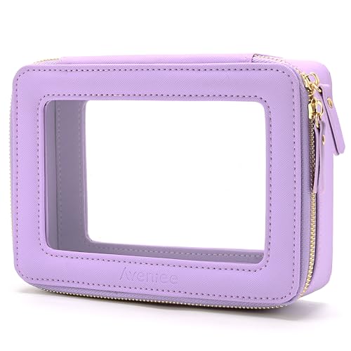 Aveniee Clear Makeup Bag Organizer, Travel Toiletry Bag Cosmetic Case for Women, Make Up Skincare Pouch Car Organizer Bag with Zippers for Essentials,Lilac,Medium Classic - color: Lilac, style: Classic