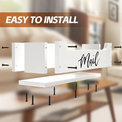 White Wooden Mail Organizer Countertop - Mail Organizer Wall Mounted, Office Mail Holder, Desktop Mail Basket for Counter, Letter Holder Box for Home Office Decor (White +Black Mail, 3.15") - color: White & Black