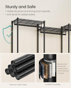 SONGMICS Heavy-Duty Clothes Rack, Garment Rack, Portable Closet, 68.7-Inch Wide Clothing Rack with Adjustable Mesh Shelves and Hanging Rails, Ink Black ULGR433B01 - color: Ink Black, size: 68.7"L x 76"H, style: Without Fabric Cover