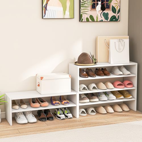 Tangkula 6-Tier Stackble Shoe Rack for Closet, Space Saving Wooden Corner Shoe Storage Shelf for 18 Pairs, 3-in-1 Adjustable White Shoe Organizer for Front Door Entryway - color: White