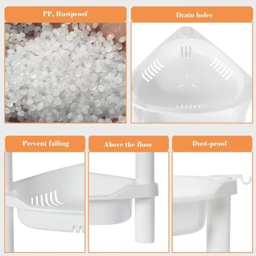 ELYKEN 3 Tier Shower Caddy Organizer Shelf Corner, 14.4 x 11.2 x 22.4 Inches, Rustproof, Plastic Shower Rack Stands for Inside Bathroom, Bathtub, White - color: White, size: 3-Tier