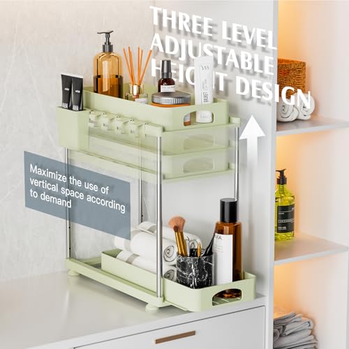 VERIFOST Under Sink Organizer, 2 Pack Under Kitchen Bathroom Cabinet Organizer, 2 Tier Under Bathroom Kitchen Sink Organizer, Adjustable Height Bathroom Kitchen Cabinet Organizers and Storage, Green - color: Green