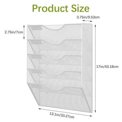 EasyPAG Wall File Organizer 5 Tier Hanging Paper Folder Holder, Zero Assembly Metal Mesh Wall Mounted Mail Organizer for Office Home Classroom Narrow Spaces, White - color: White, size: 5 Tier