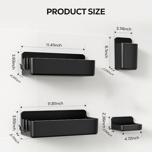 Nieifi Adhesive Wall Shelf, Shower Shelves, Shower Organizer for Bathroom Organization (Black, 4 pieces) - color: Black, size: 4 pieces