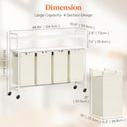 Lifewit Laundry Hamper 4 Section, 168L Pull out Laundry Clothes Basket Organizer with Large Top Shelf and 4 Removable Bags and Handles for Laundry Room Bedroom Bathroom, White with Shelves and Wheels - color: White, style: Laundry hamper with shelves and