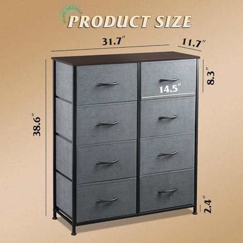 WLIVE Fabric Dresser for Bedroom, Tall Dresser with 8 Drawers, Storage Tower with Fabric Bins, Double Dressers, Chest of Drawers for Closet, Living Room, Hallway, Dark Gray - color: A-dark Grey, style: General