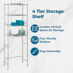 Honey-Can-Do 4-Tier Over-The-Toilet Storage Shelf - Space-Saving Steel Bathroom Restroom Organizer with Neutral Chrome Finish, Ideal for Towels, Toiletries, & Essentials - 24"W x 68"H x 11"D