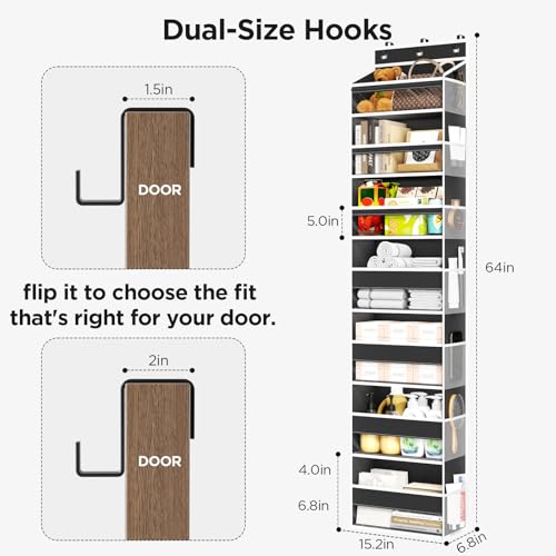 Mefirt Over The Door Organizer, 7 Tier Door Hanging Organizers with 7 Large Pockets 12 Side Pockets, Behind Door Storage Hanging Shelves for Closet Bathroom Bedroom Nursery - color: Black, size: 7-Tier