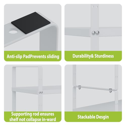 Expandable Cabinet Shelf Organizer Rack, Stackable Kitchen Counter Storage Shelves Stand, Adjustable Height Pantry Shelf Spice Rack(White-1 Pack, 8.7" D x 15.4-26.8" W x 9.8" H) - color: White-1 Pack