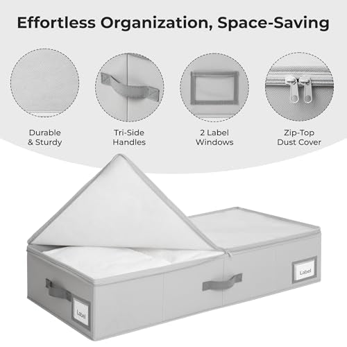 Cupic Cupid Under Bed Storage Containers, Foldable Organizer with Lid for Bedroom, Underbed Storage Box for Blankets, Clothes, Shoes, 2 Pack, Grey - size: 33½"L x 15¾"W x 6¾"H