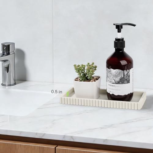 Silicone Bathroom Tray Small Vanity Organizer Rectangle Sink Caddy Sponge Holder Kitchen Counter Decor for Dish Soap, Perfume, Candle, Beige - color: Beige