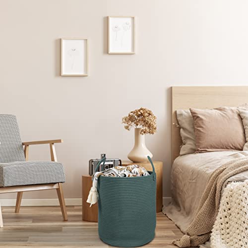 XUANGUO Cotton Rope Laundry Basket Hamper for Clothes Woven Storage Basket for Living Room Bedroom Boho Tall Rope Baskets for Blanket Toys Pillow Towels Baby Nursery Hamper Bin Large dark green - color: dark green, size: Regular