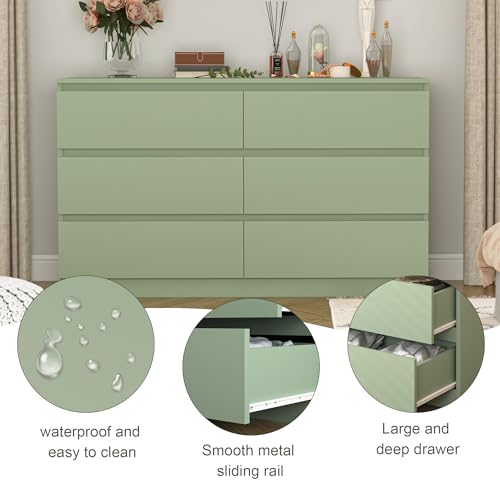 Spaco Dresser for Bedroom,Modern 6 Drawer Dresser with Deep Drawer,Wide Storage Chest of Drawers,Bedroom Storage Organizer Furniture,TV Stand for Living Room - color: Green, size: 6 Drawers