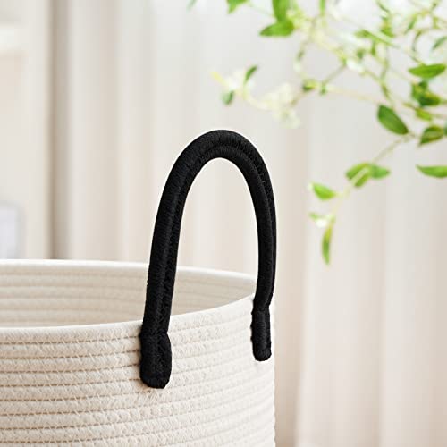 VIPOSCO Large Laundry Hamper, Tall Woven Rope Storage Basket for Blanket, Toys, Dirty Clothes in Living Room, Bathroom, Bedroom - 58L White & Black - color: White & Black, size: 58L
