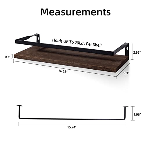 Uten Floating Shelves, Wall Shelves Set of 2, Wall Mounted for Bathroom, Bedroom, Kitchen, Bathroom Shelf with Towel Bar, Sturdy Structure, Easy Installation - color: Dark Brown