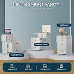 FURSUN 3-in-1 Vanity with Flip Mirror & Lights, Fluted Compact Vanity Table with 3 Drawers, Storage Compartment and Rolling Stool, Modern Small Makeup Vanity for Bedroom, Powder Room, Solid White - size: 15.7"D x 18.2"W x 46.9"H, style: White