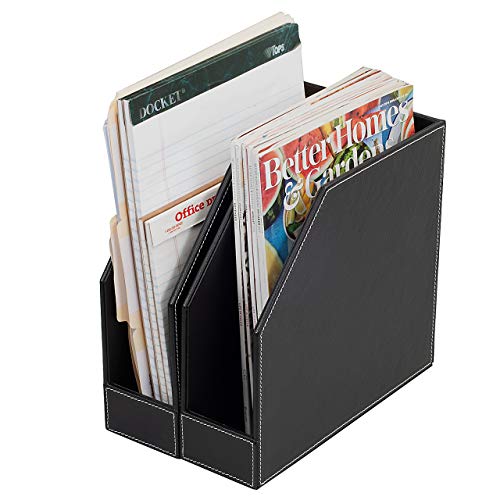 MobileVision Executive Leather Vertical File Folder Holder & Office Product Organizer, Store Files, Magazines, Notepads, Books and more, 2 Pack Combo Set - color: Executive Leather