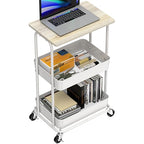 Simple Houseware 2-Tier Rolling Utility Cart with Lockable Wheels and Wood Top, Metal Storage Organizer Trolley for Kitchen, Bathroom, Office, Craft Room, Maple - color: Maple