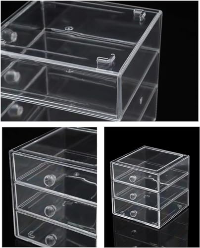 AJIODA Makeup Drawer Organizer Box with 3 Drawers, Acrylic Cosmetic Display Case Vanity Organizer Jewelry Storage Box Stackable Storage for Cosmetics, Skin Care, Bathroom, Countertop, Clear - color: Clear Handle