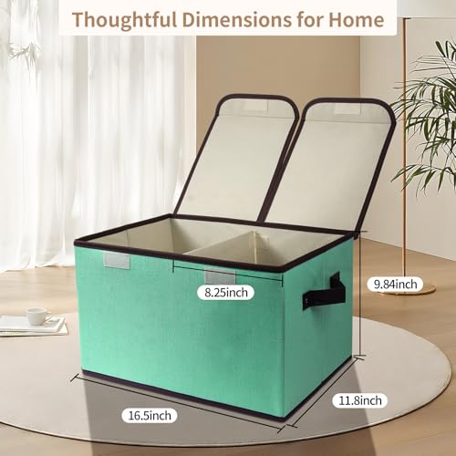 Foldable Fabric Storage Box, 16.5 x 11.8 x 9.8 inches (L x W x H), with Double-Lid & Dividers, Large Organizer for Home, Closet, Office(Green, 1 Pack) - color: Green, size: 1 Pack