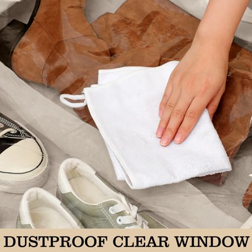 SATINIOR 3 Pcs 3 Section Under Bed Shoe Storage Boot Bag Beige and Brown Underbed Shoe Organizer with Large Clear Pockets Fabric for Storage Men's and Woman's Boots - color: Beige and Brown