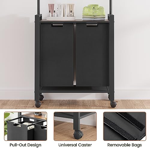 Laundry Sorter 2 Section Laundry Hamper Sorter with Clothes Hanging Rod and Wooden Storage Shelf 2 X 13gal Laundry Basket Organizer for Laundry Room Organization Storage Baskets, Black - size: 2 Bags