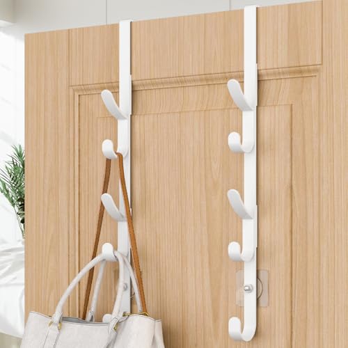 Over The Door Hooks, Metal Door Hooks for Hanging, Over The Door Purse Organizer for Door Coat Hanger, Back of Shower for Hanging Towel Rack Clothes, Hat, Bathroom, Closet (White-2Packs) - color: White, size: 2 Pack