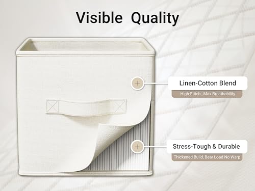 LayerSpace 4 Pack Foldable Fabric Closet Storage Bins, 11Inch Organizer Cubes with Handles, Linen Storage Boxes for Clothes, Toys, Books and Home Organization, White& Ivory - color: White & Ivory, size: 4pcs-11"x11"x11"