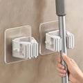 2Pcs Broom Holder Mop Hanger Wall Mount Hook Plastic Easy Install No-Drill Strong Adhesive Organizer - color: White, size: 2 Pcs