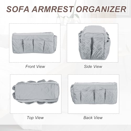 uxcell 2 Pcs Recliner Armchair Caddy, Couch Armrest Organizer with 14 Pockets for Bedside Sofa Remote Control Holder Magazine Phone Book Glasses (Gray, 20" x 7" x 9") - color: Gray