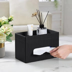 Tissue Box Cover Rectangle with Storage Tray, PU Leather Tissue Holder for Bathroom Vanity Countertop Night Stands Bedroom Office Desk, Stylish Rectangular Tissue Box Holder (Black) - color: Black
