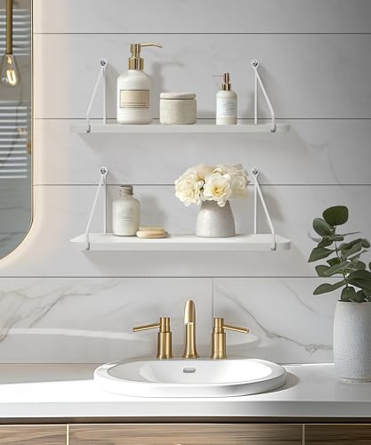 Afuly White Shelves for Wall, Floating Shelf Bathroom, Wall Mounted Shelves for Bedroom Living Room, Over Toilet Storage Display Organizer Modern Home Decor, 16inch Set of 2 - color: White, size: 5.7"D x 16.5"W