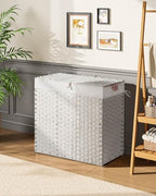 Greenstell Laundry Hamper with lid, No Install Needed, 130L Wicker Laundry Baskets Foldable 2 Removable Liner Bags, 2 Section Clothes Hamper Handwoven Rattan Laundry Basket with Handles, White - color: White, size: 130L (26.2x13.3x24.0 Inches)