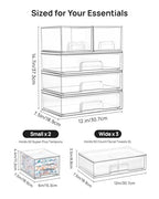 Vtopmart Clear Stackable Storage Drawers Set of 5, Plastic Organizer Bins for Makeup, Cosmetics, Beauty Supplies,Ideal for Vanity, Bathroom,Cabinet,Pantry Organization - style: 2 Small+3 Wide