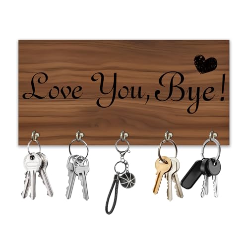 Love You Bye Wooden Key Holder - Wall Mounted Key Holder Rack Organizer Hanger with 5 Hooks for Wall Express Love Art Decor for Entryway Front Door Hallway Office(4 x 8 inch) - A01 - color: Love You Bye