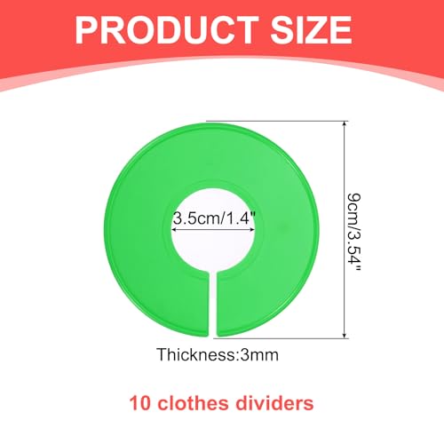 uxcell 10 Pcs Clothes Dividers,Round Closet Rack Dividers Clothing Rack Size Dividers Blank Labels Writable & Reusable for Hanging Clothes Sorting Size, Green - color: Green