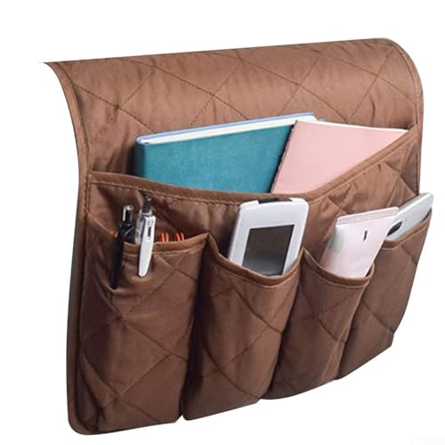 Sofa Armrest Organizer Side Storage Bag for Couch, Hanging Pocket Holder for Remote Control, Phone, Books and Magazines, Home Organization Accessory(brown) - color: brown